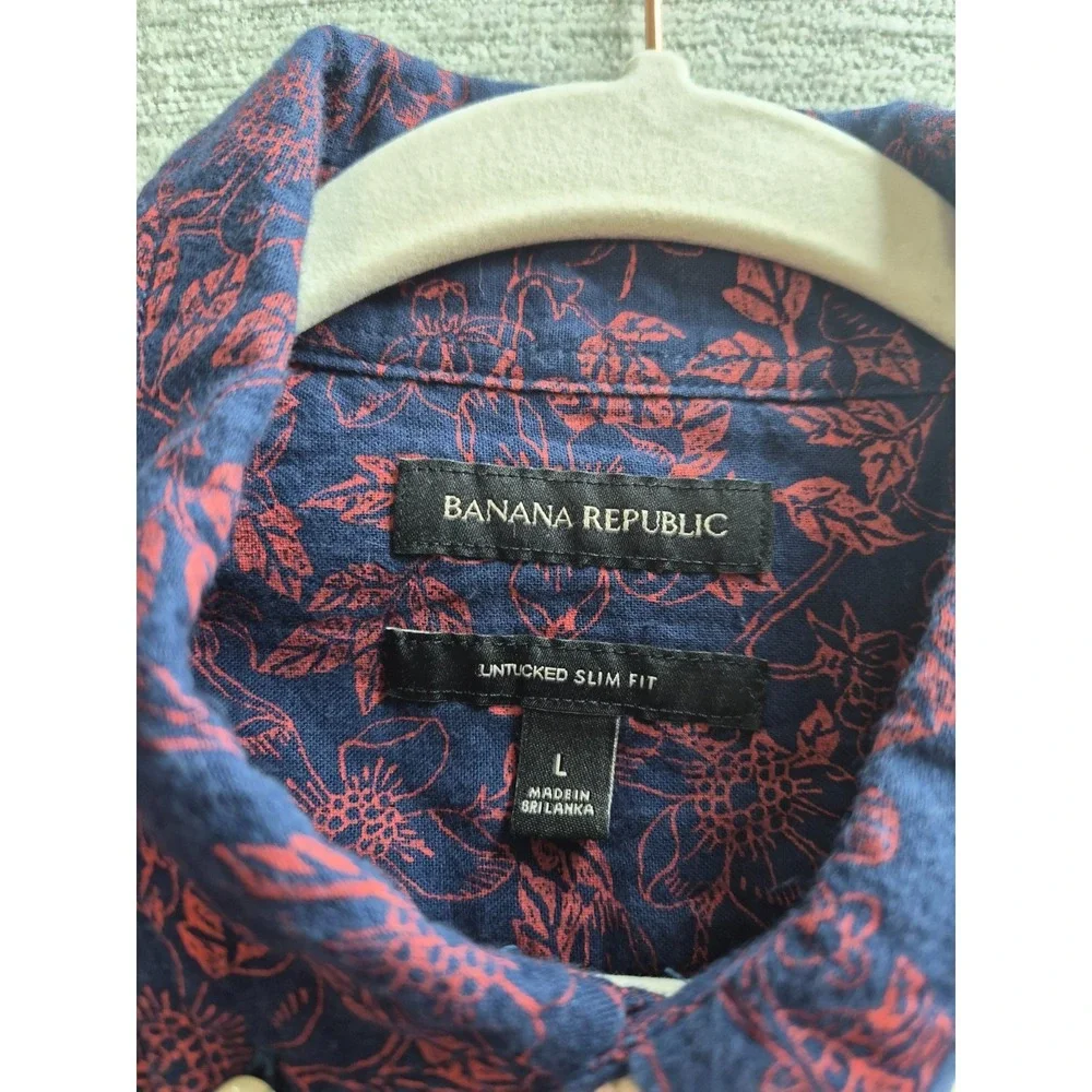 Banana Republic Shirt Mens Large Multicolor Floral Untucked Slim Fit Button Down